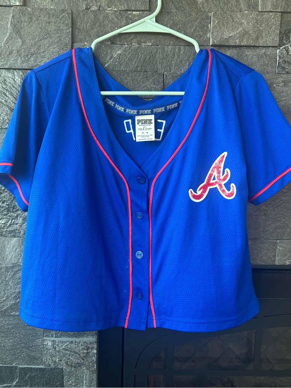 PINK Victoria's Secret Royal Blue Atlanta Braves Cropped Jersey